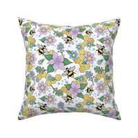 Colorful Purple Floral Bee Pattern