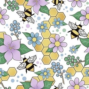 Colorful Purple Floral Bee Pattern