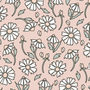 Daisy Floral in white sage green and muted pink