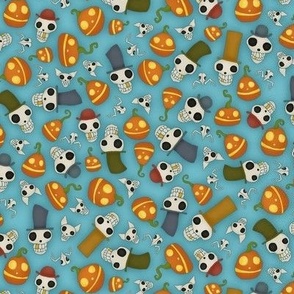 skulls n pumpkins-aqua small
