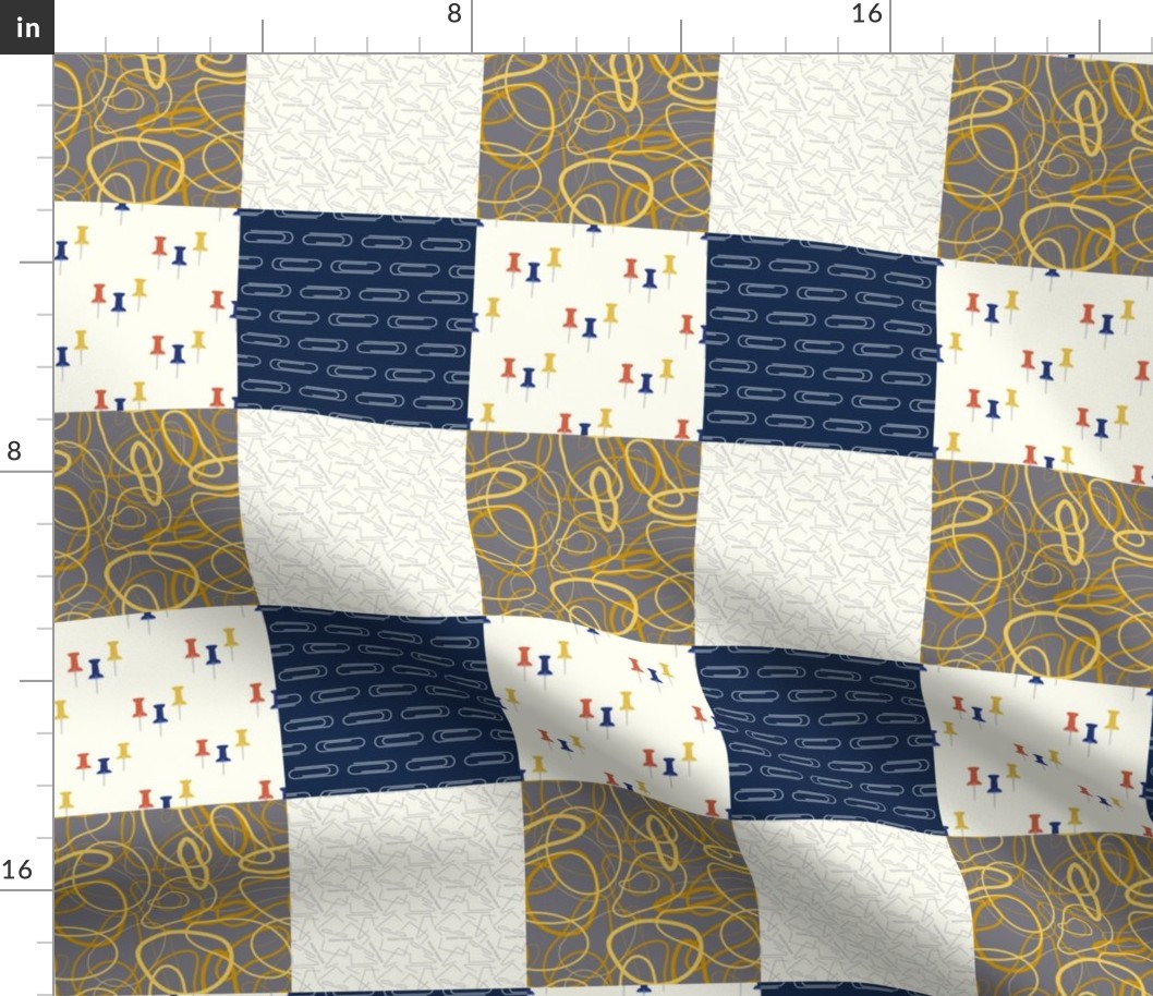 Office Supply Cheater Quilt, 4x4” squares