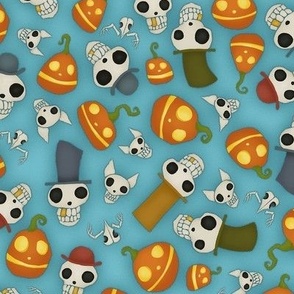 skulls n pumpkins large-aqua