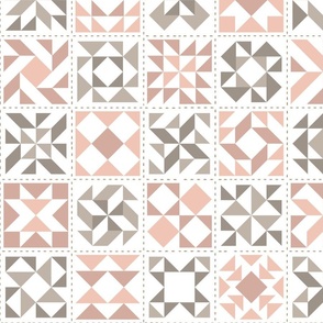 Quilting Blocks Patchwork Pink Grey Large Scale