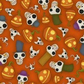 skulls n pumpkins large-orange