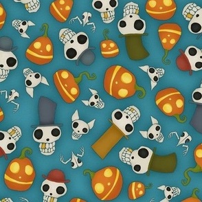 skulls n pumpkins large-teal