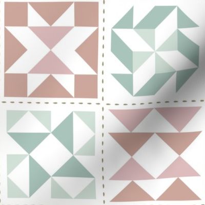 Quilting Blocks Patchwork Pink Turquoise Large Scale