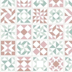 Quilting Blocks Patchwork Pink Turquoise Large Scale