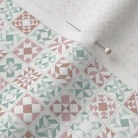 Quilting Blocks Patchwork Pink Turquoise Ditsy Scale