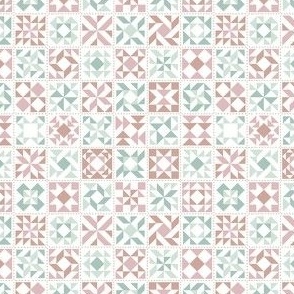 Quilting Blocks Patchwork Pink Turquoise Ditsy Scale