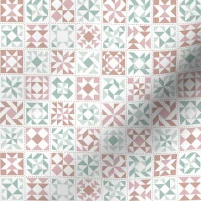 Quilting Blocks Patchwork Pink Turquoise Small Scale