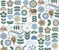 Scandinavian Folk Art // Limited Color Palette // Mushroom, Sky Blue, Pine, White