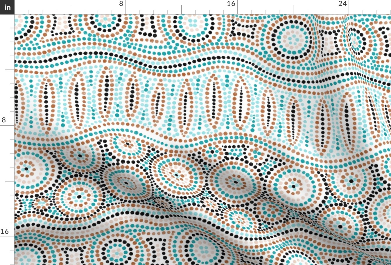 Aussie Tribal Print (peacock- aqua - bronze - beige - white) 18"
