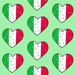 Italian hearts on green 