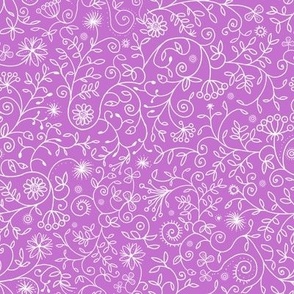 Floral doodles white on dark pink