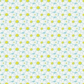 (small) Sf Pool color Whimsical Daisies / Baby Soft White Yellow, Lemon Lime and Blue Pool Outline / Naive Simple Flowers / Solid Colors Lemon Lime and Pool/ Bedding Lining  Dress// small scale 