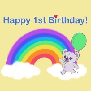 Happy 1st birthday rainbow bear on lemon yellow