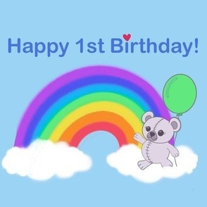 Happy 1st birthday rainbow bear on blue