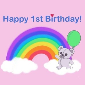 Happy 1st birthday rainbow bear on pink