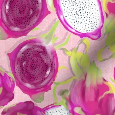 A Lush Dragon Fruit Jungle - on pink canvas 