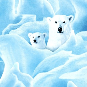 Arctic Glacier Polar Bear Family - teal tint - large scale 