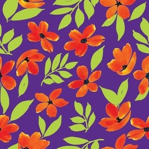 Orange florals on purple background