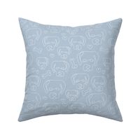 Picasso style labrador puppies dogs freehand mid-century style white on soft blue