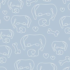 Picasso style labrador puppies dogs freehand mid-century style white on soft blue