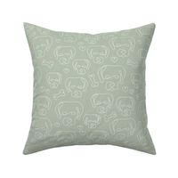 Picasso style labrador puppies dogs freehand mid-century style white on soft sage green