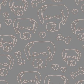 Picasso style labrador puppies dogs freehand mid-century style blush pink on gray