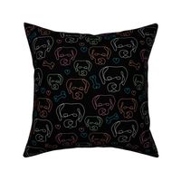 Picasso style labrador puppies dogs freehand mid-century style on black