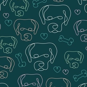 Piccasso style labrador puppies dogs freehand mid-century style on pine green