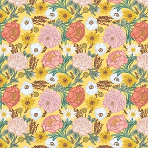 Vintage boho floral || yellow || Large Scale