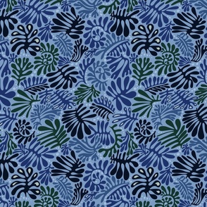 Deep Ocean Seaweed leaves  Cutouts middle blue