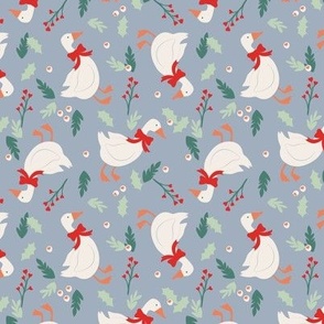 Lilac - Grey Christmas Goose Print | small scale | 4.5inch repeat fabric
