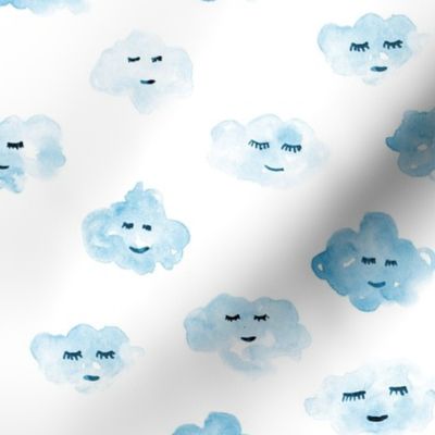 sleeping baby clouds - watercolor sweet night sky pattern for nursery kids in pastel shades - closed sleepy eyes a466-7