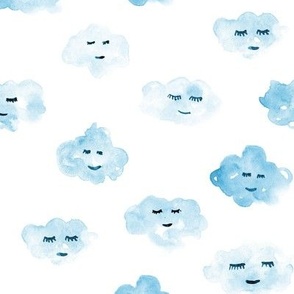 sleeping baby clouds - watercolor sweet night sky pattern for nursery kids in pastel shades - closed sleepy eyes a466-7