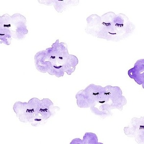 Violet sleeping baby clouds - watercolor sweet night sky pattern for nursery kids in pastel shades - closed sleepy eyes a466-8