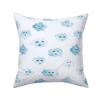 blue sleeping baby clouds - watercolor sweet night sky pattern for nursery kids in pastel shades - closed sleepy eyes a466-14