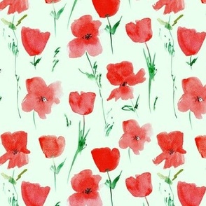 Poppies meadow in Tuscany - watercolor florals - painted loose stylized flowers a435-11