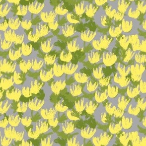 Pretty meadow yellow ditsy floral on grey-01