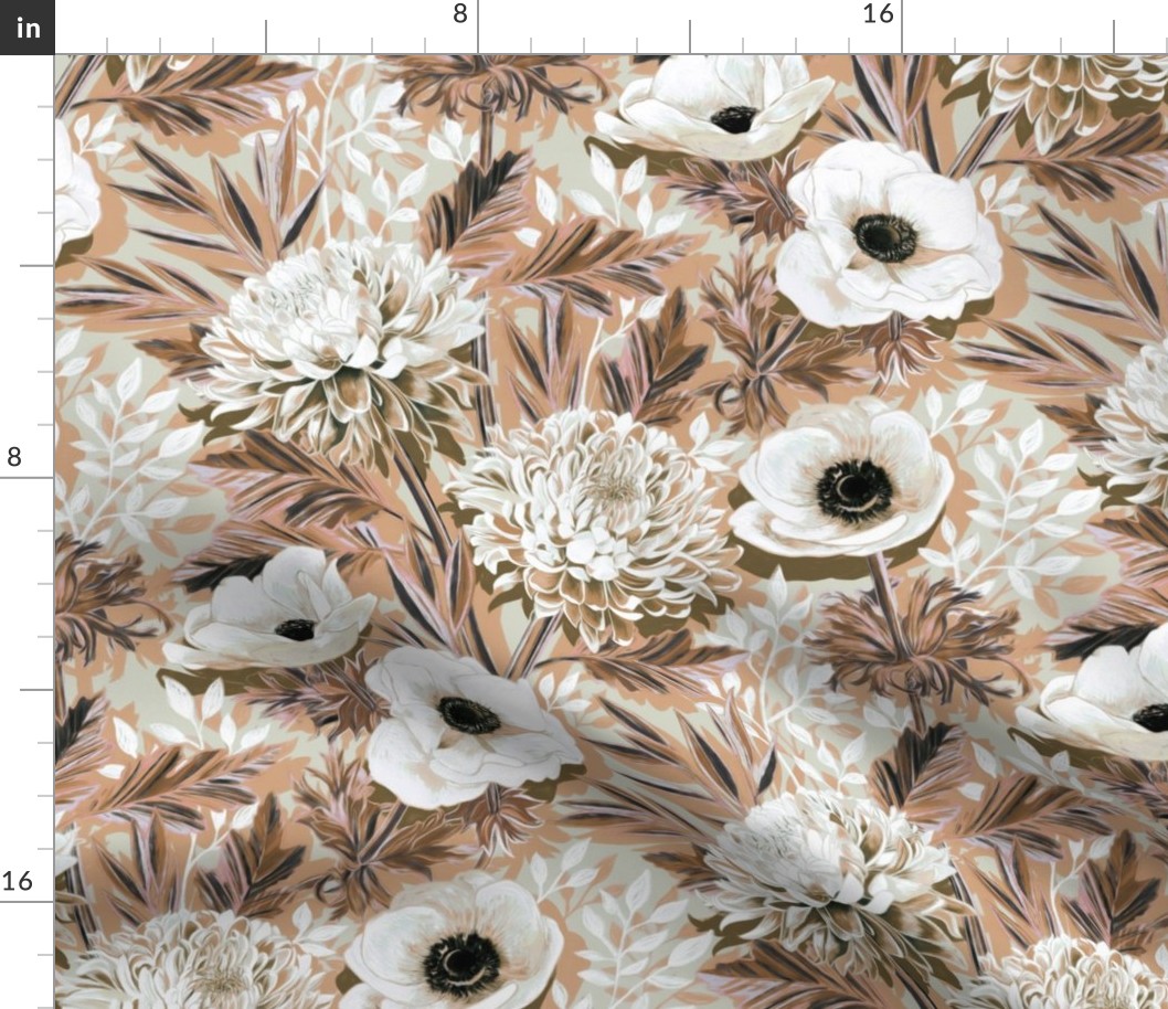 Chrysanthemums and Anemones in Autumn Neutrals - large