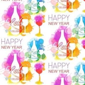 happy new year lets celebrate colorful watercolor paint splatter