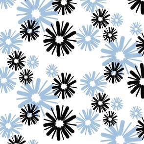 Abstract Blossom Burst white black blue