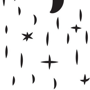 large - boho moon and stars in black on white