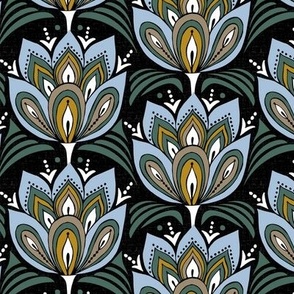 Fioritura - Art Deco Floral Black Regular Scale