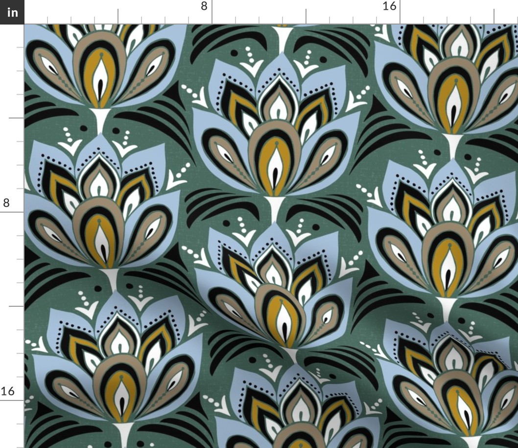 Fioritura - Art Deco Floral Green Large Scale