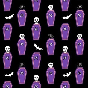Coffin Half-Drop with Skulls Black