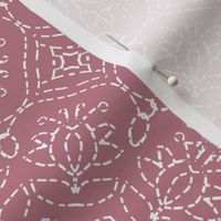 White Embroidery Look on Dusty Rose Pink