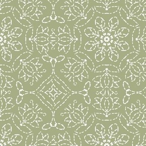 White Embroidery Look on Bayeux Palette Light Green