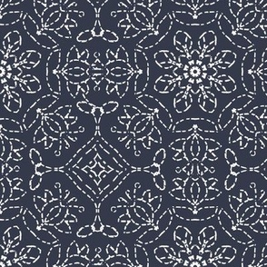 White Embroidery Look on Bayeux Palette Dark Blue